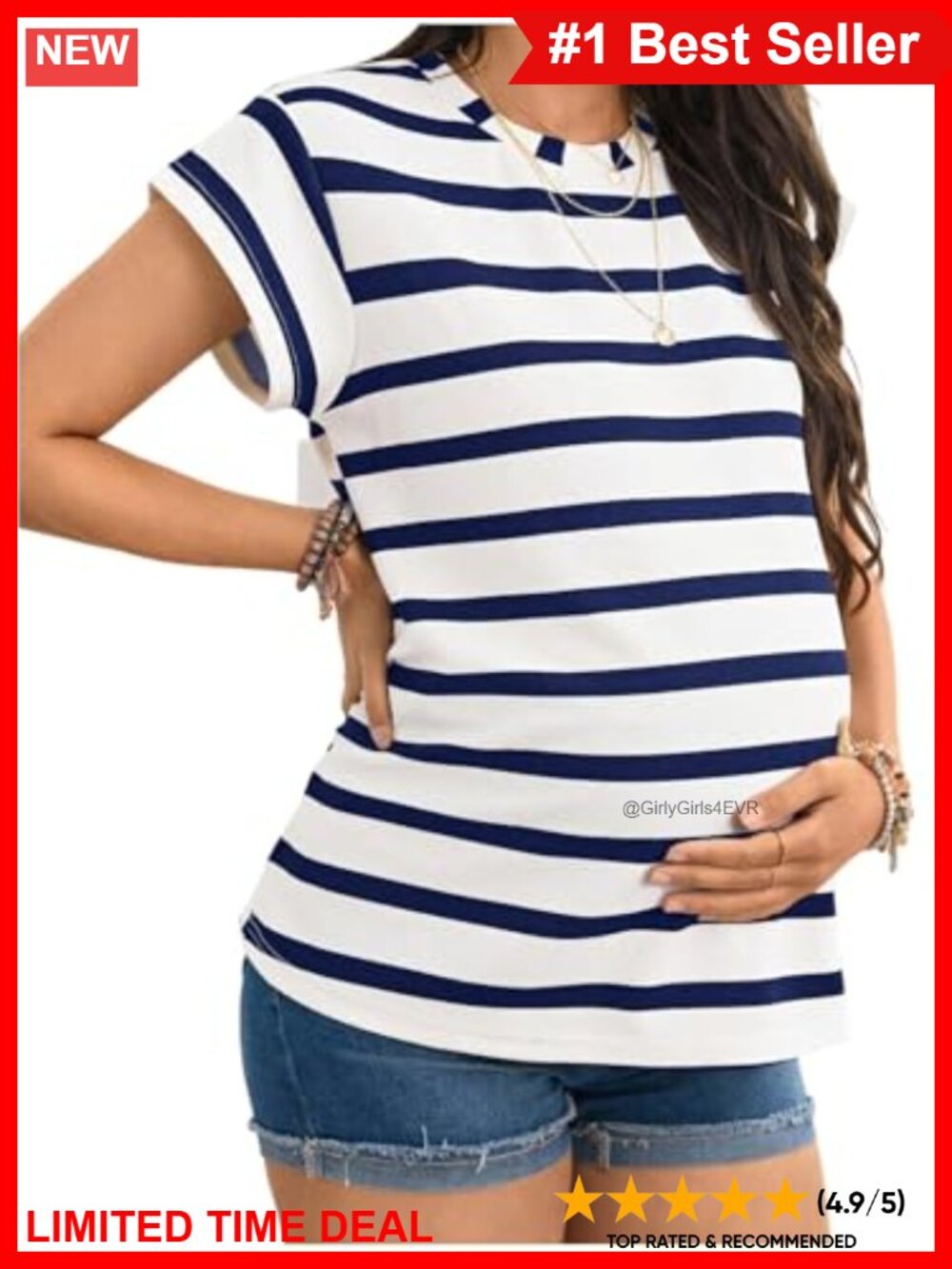 Maternity Striped T Shirt Cap Sleeve Pregnancy Tee Top